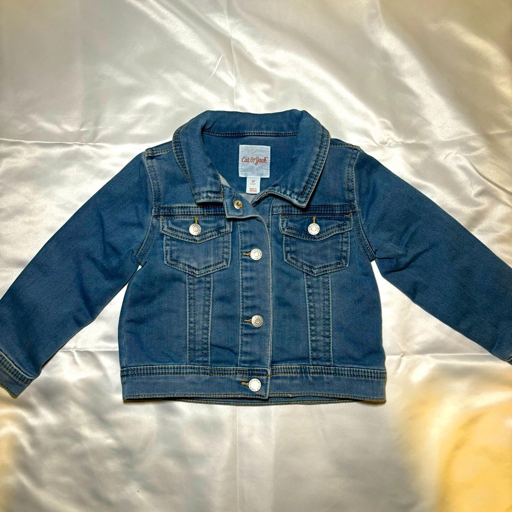 Cat And Jack Denim Light Blue Jean Jacket Button Up Girls Size 2t Toddler Fall